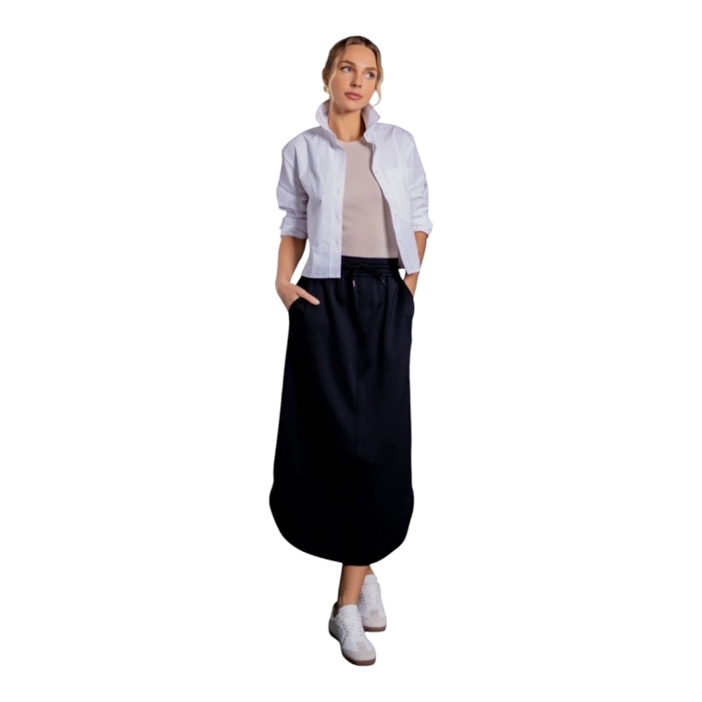 Luum Womens Lottie Maxi Skirt Black Size M Elastic Waist Round Hem A-Line